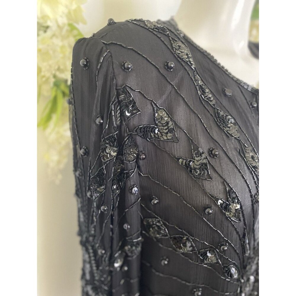 Vintage Black Swee Lo Womens Jacket Sequin Top Party Disco 80s‎ Glam Dynasty XL - Picture 10 of 16